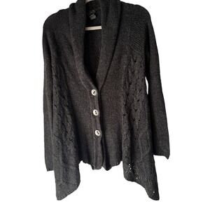 Dex Gray Knit Button Front Shawl Cardigan Sweater Medium M Lagen‎ Artsy Boho